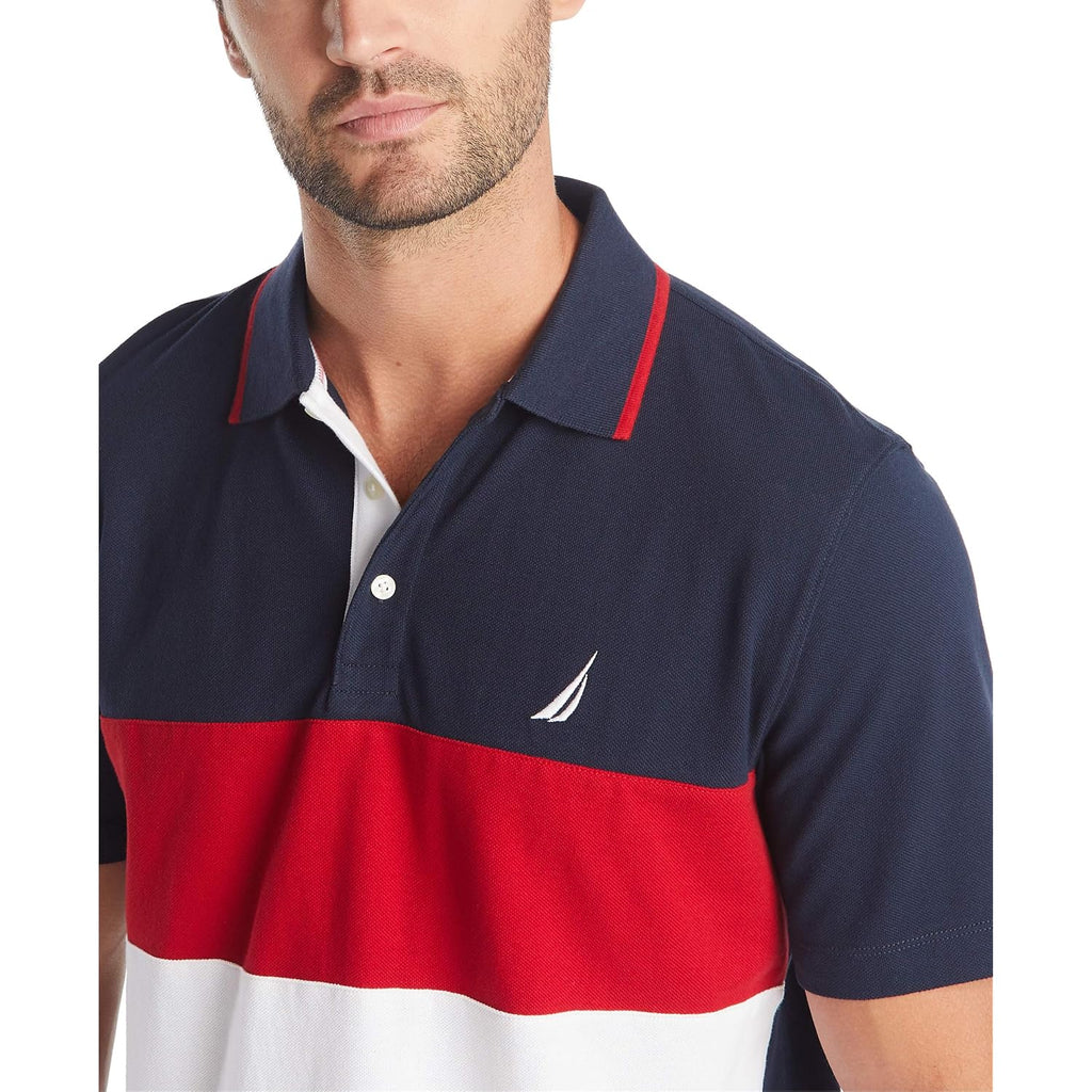 Nautica Men's Short Sleeve 100% Cotton Pique Color Block Polo Shirt