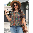 Womens Plus Size Tops Short Sleeve Shirts Crewneck Pleated Blouses Dressy Casual Fashion Tunic Top (1X-5X)