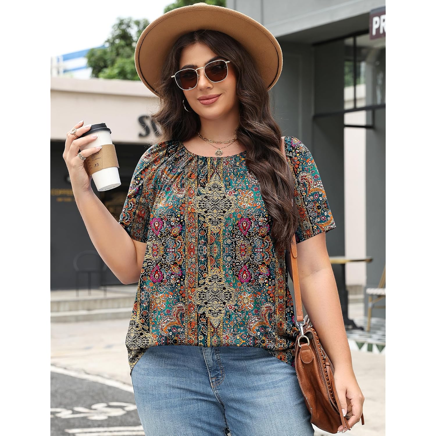 Womens Plus Size Tops Short Sleeve Shirts Crewneck Pleated Blouses Dressy Casual Fashion Tunic Top (1X-5X)