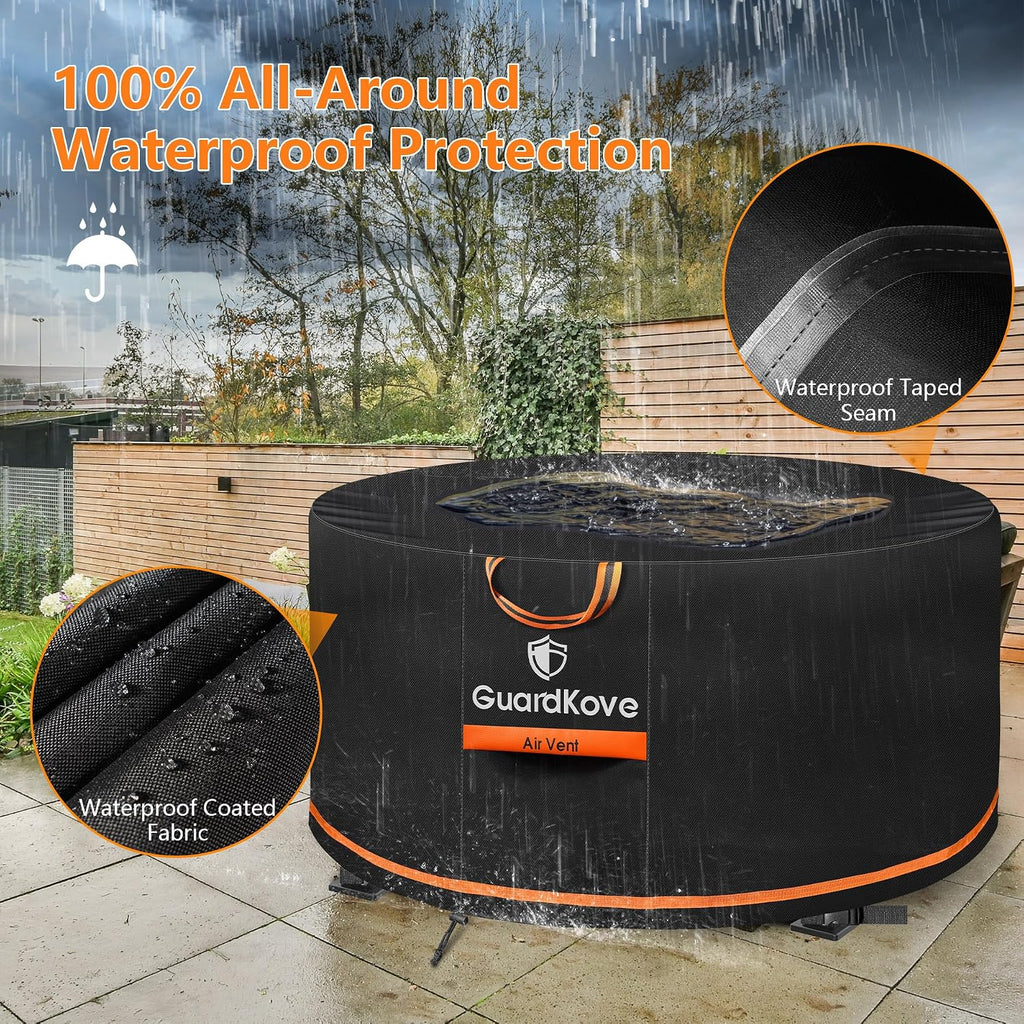[Upgraded 1000D Heavy Duty Fabric] 48 Inch Fire Pit Cover Round For 46”- 48” Fire Pit/Tables, Waterproof Tear & Fade Resistant Firepit Cover With Buckle, Drawstring, Air Vent (48”D X 24”H, Black)