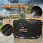 [Upgraded 1000D Heavy Duty Fabric] 48 Inch Fire Pit Cover Round For 46”- 48” Fire Pit/Tables, Waterproof Tear & Fade Resistant Firepit Cover With Buckle, Drawstring, Air Vent (48”D X 24”H, Black)