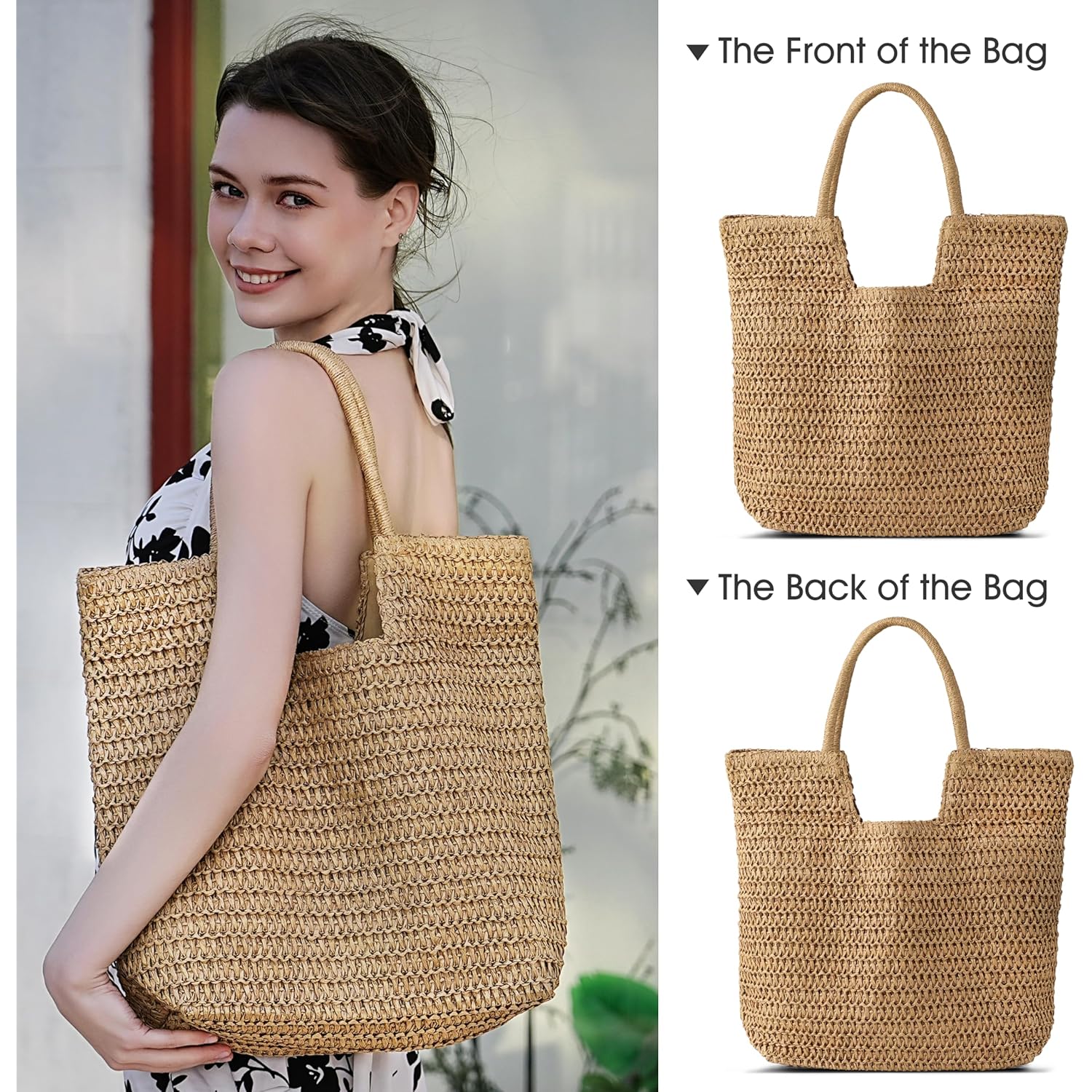 Straw Beach Bags for Women - Summer Woven Tote Bag Shoulder Handbags, Large Beach Bag for Women for Holiday