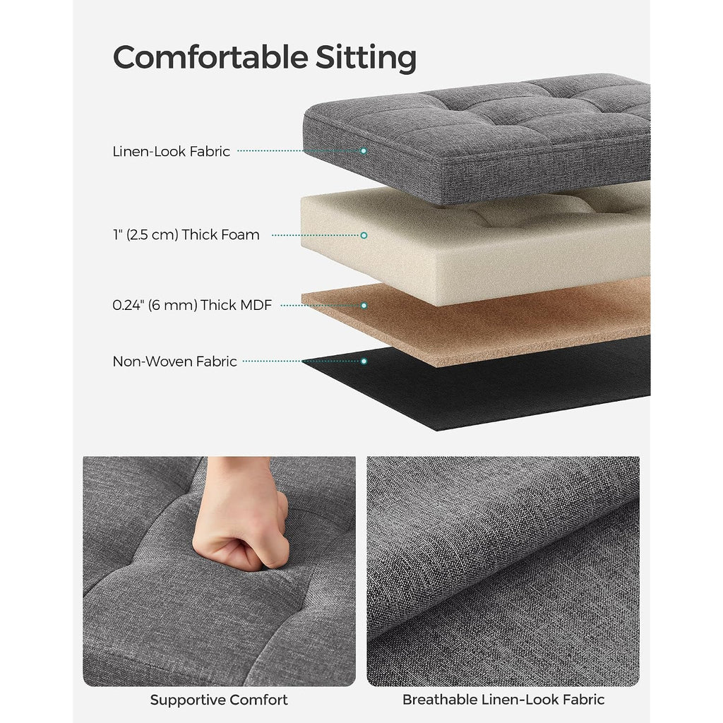 Songmics Mazie Collection - Small Folding Storage Ottoman, Foot Rest Stool, 12.2 X 16.1 X 12.2 Inches, 286 Lb Load Capacity, For Living Room, Bedroom, Home Office, Dorm, Dark Gray Ulsf102G01