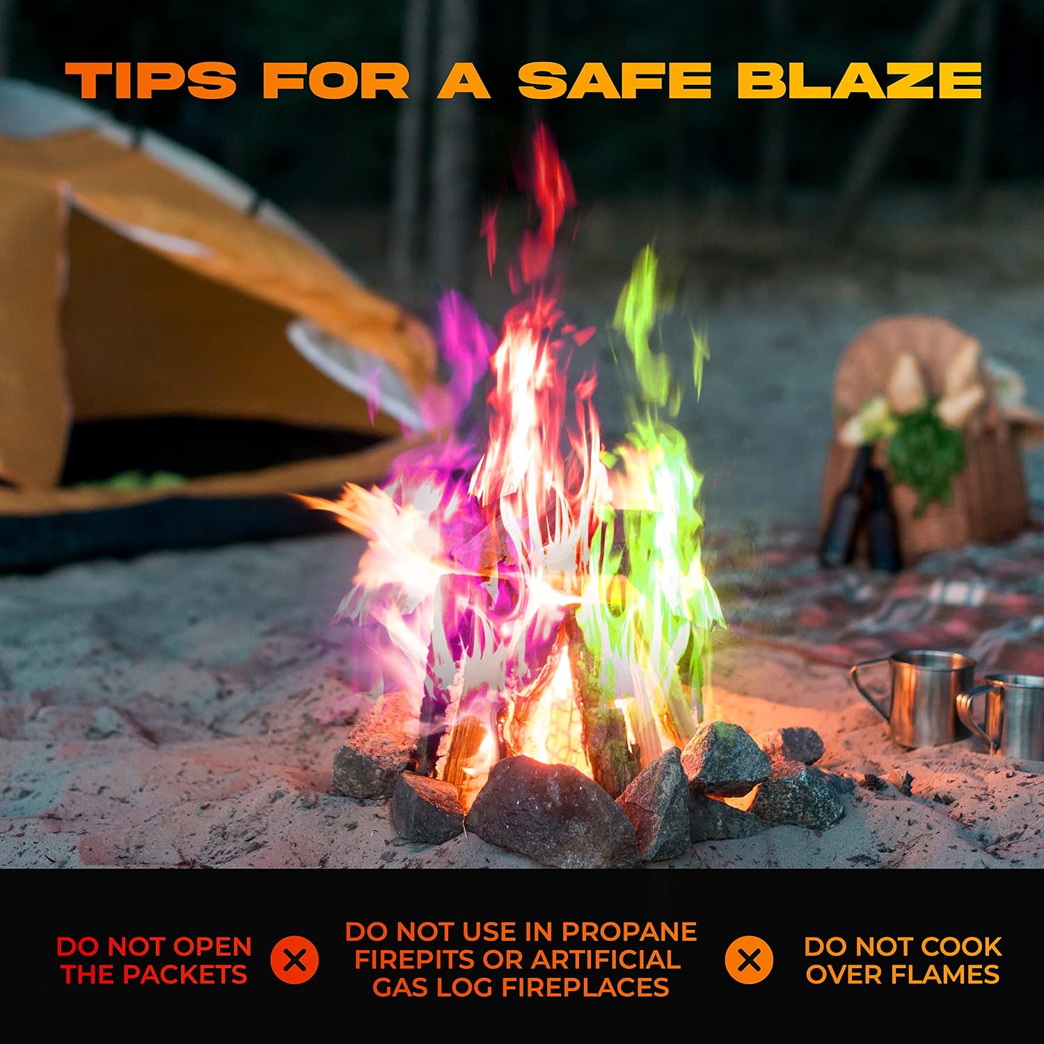 Magic Campfire Fire Color Changing Packets For Fire Pit (10 Pack) Outdoor Fireplaces & Bonfires, Rainbow Colored Flames - Perfect Camping Essential & Accessories - Must Have For Kids & Adults