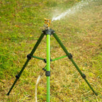 Hourleey Impact Sprinkler On Tripod Base, Heavy Duty Brass Sprinklers For Yard Lawn Garden, 0-360 Degree Large Area Coverage, 3/4 Inch Connector Extension Legs Flip Locks With Brass Sprinkler Head