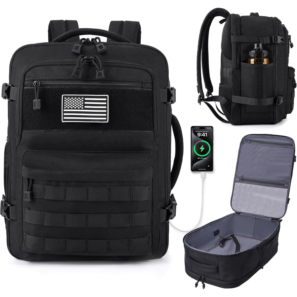 Tsa Approved Carry On Backpack, Extra Large Tactical Travel Backpack For Men, Airplane Approved Weekender Bag For Flight (Black)