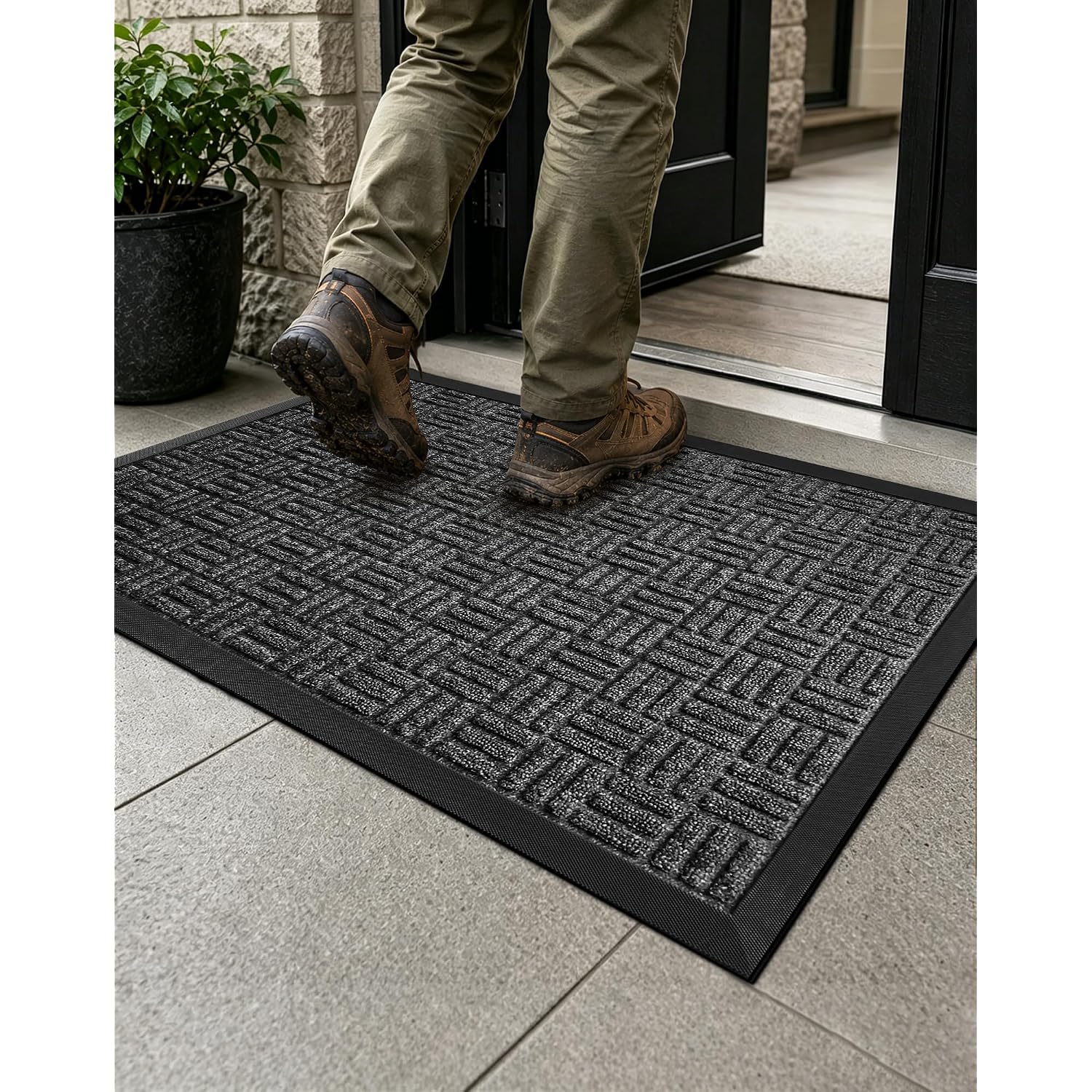 Front Door Mat Outdoor Entrance, 29.5" X 17" Heavy Duty Welcome Mat For Outdoor And Indoor, Waterproof Dirt Trapper Doormat, Super Absorbent Indoor Entryway Mat For Patio & Porch - Gray