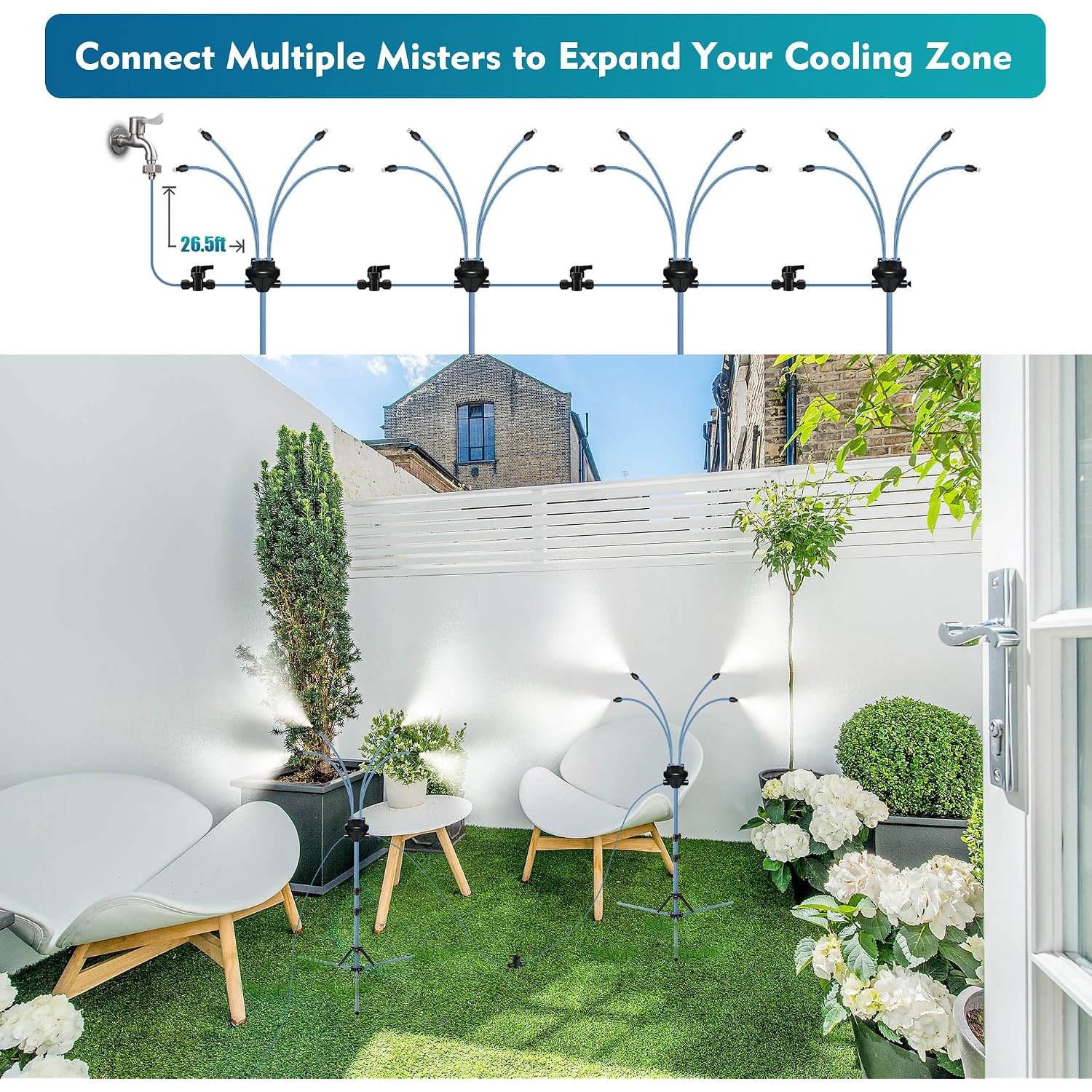 Standing Misters For Outside Patio, Adjustable Height 5.3 Ft Stand Misting System For Cooling Outdoor, Portable Water Mister For Mist Playing, Patio Cooling, Backyard, Porch, Sprinkler