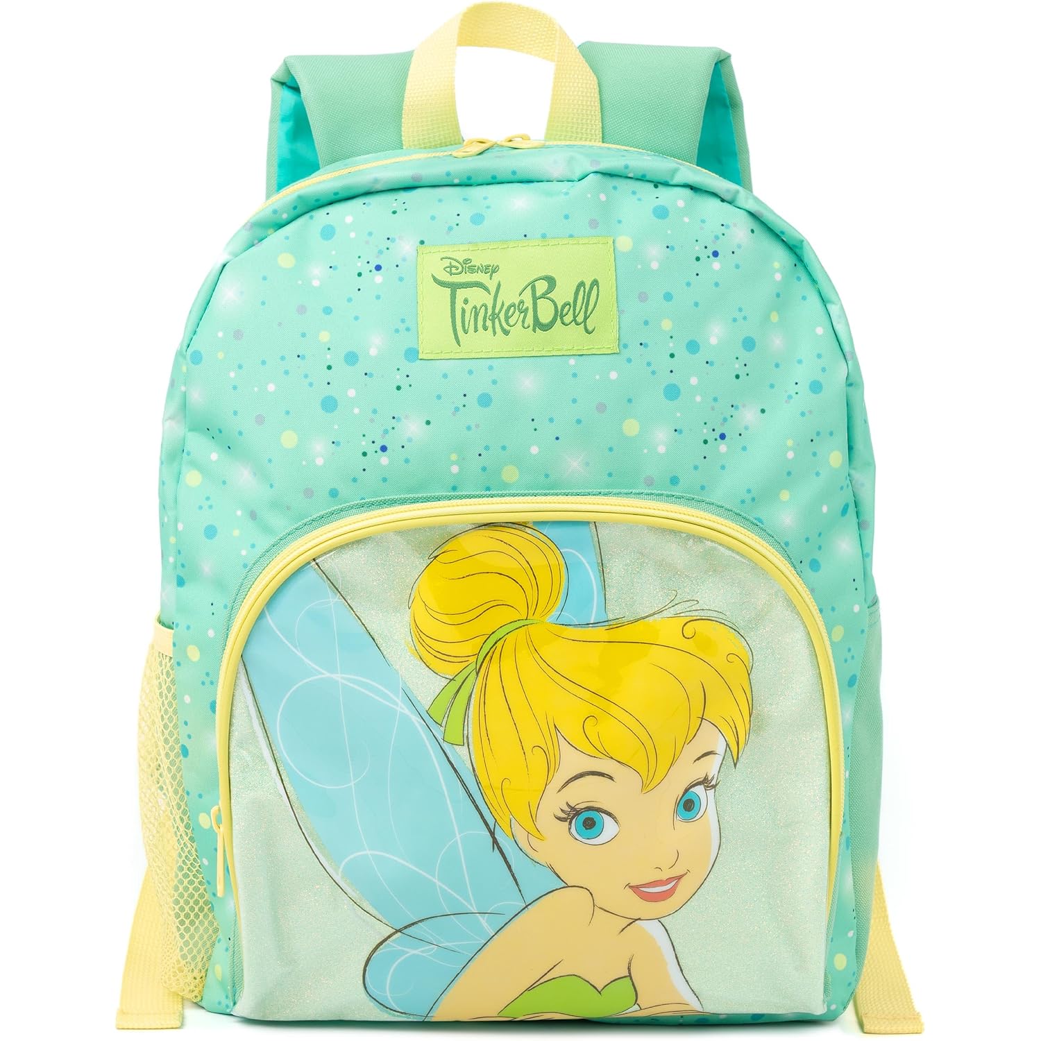 Disney Tinker Bell Girls Green Glitter Backpack Rucksack Adjustable Straps Compartments School Daypack Kids Travel Bag