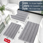 Smiry Thick Chenille Bathroom Rugs 30X20, Soft Absorbent Bath Mat, Grey | Quick‑Dry & Machine Washable, Non‑Slip Bath Carpet, Striped Bath Rugs For Tub & Shower, Modern Home Decor Accessories