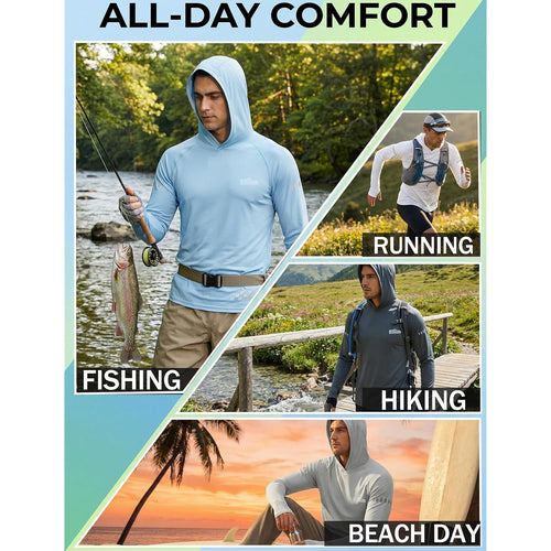 3 Pack Upf 50+ Sun Protection Mens Hoodie Long Sleeve Spf Fishing Shirt Swim Rash Guard Athletic Workout Tops
