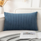 Ugasa Velvet 12X20 Inch Lumbar Soft Throw Pillow Cover Boho Farmhouse Decorative Corduroy Striped Both Sides Solid Rectangular Cushion Case For Couch Bedroom Sofa Home, 1 Piece, Dusty Blue