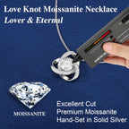MOOSEA Mothers Day Gifts - 1-3 ct Love Knot Moissanite Necklace, Lab Created Moissanite 925 Sterling Silver Pendant Necklace Anniversary Birthday Gifts for Women Wife Mom Girlfriend Grandma