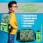Minecraft Boys Backpack 5 Pc Gift Set, Creeper School Bookbag, Lunch Bag, Water Bottle, Keychain And Lanyard (Green Aop)