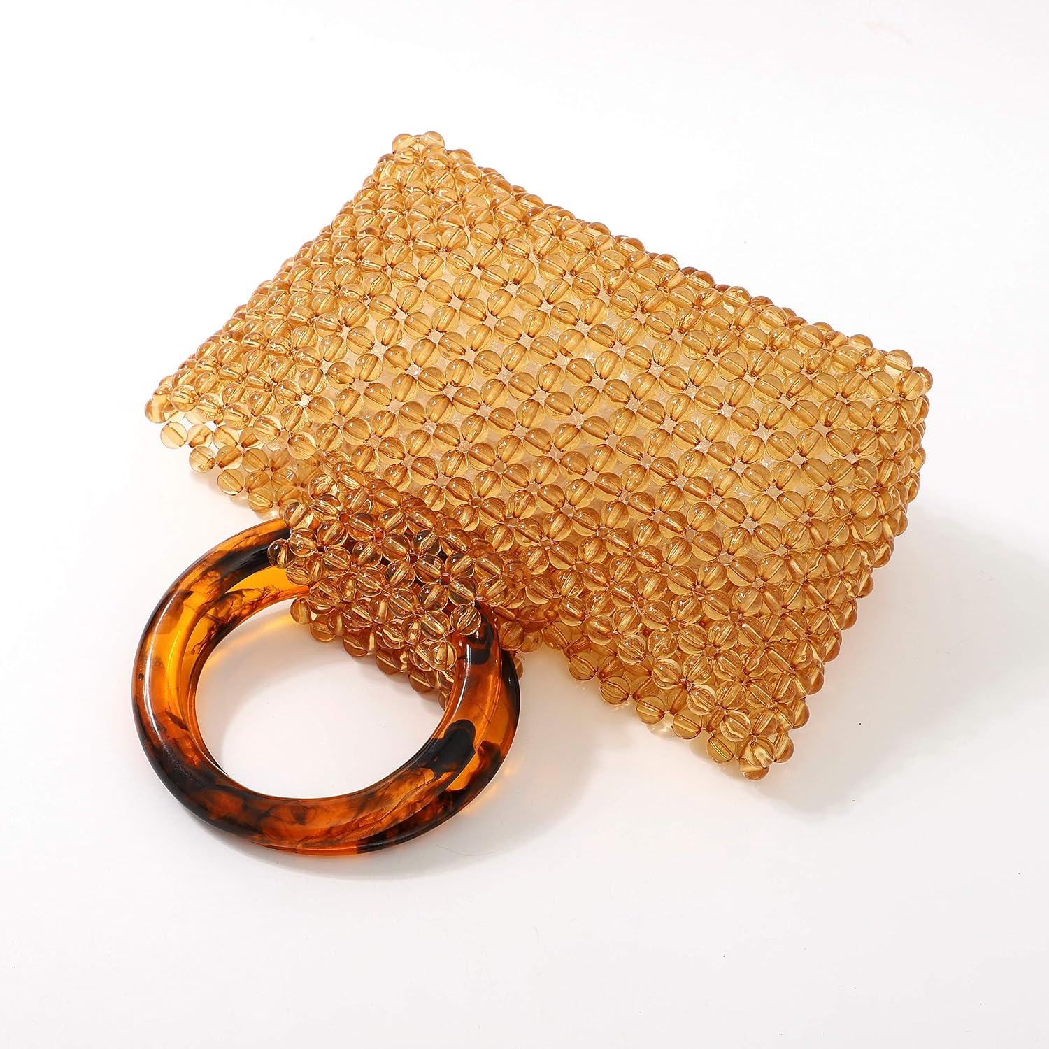 Yifei Women Colored Transparent Beaded Acrylic Handbag Evening Handmade Bags For Wedding Party (Brown)