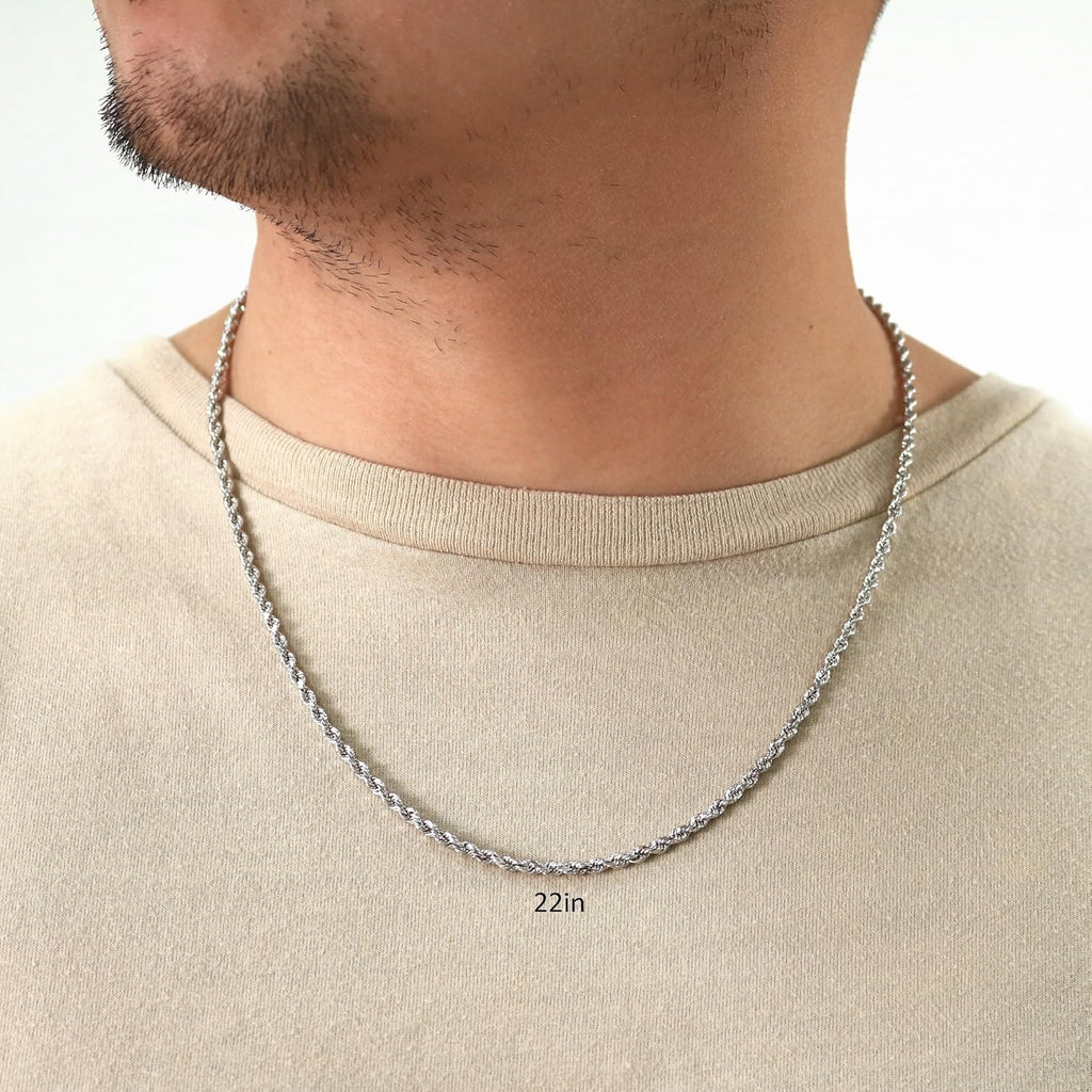 Nuragold 10K White Gold Solid Rope Diamond Cut Chain Necklace 16"-30" (1.5mm-6mm) Made in Italy (Mens Womens Unisex Jewelry