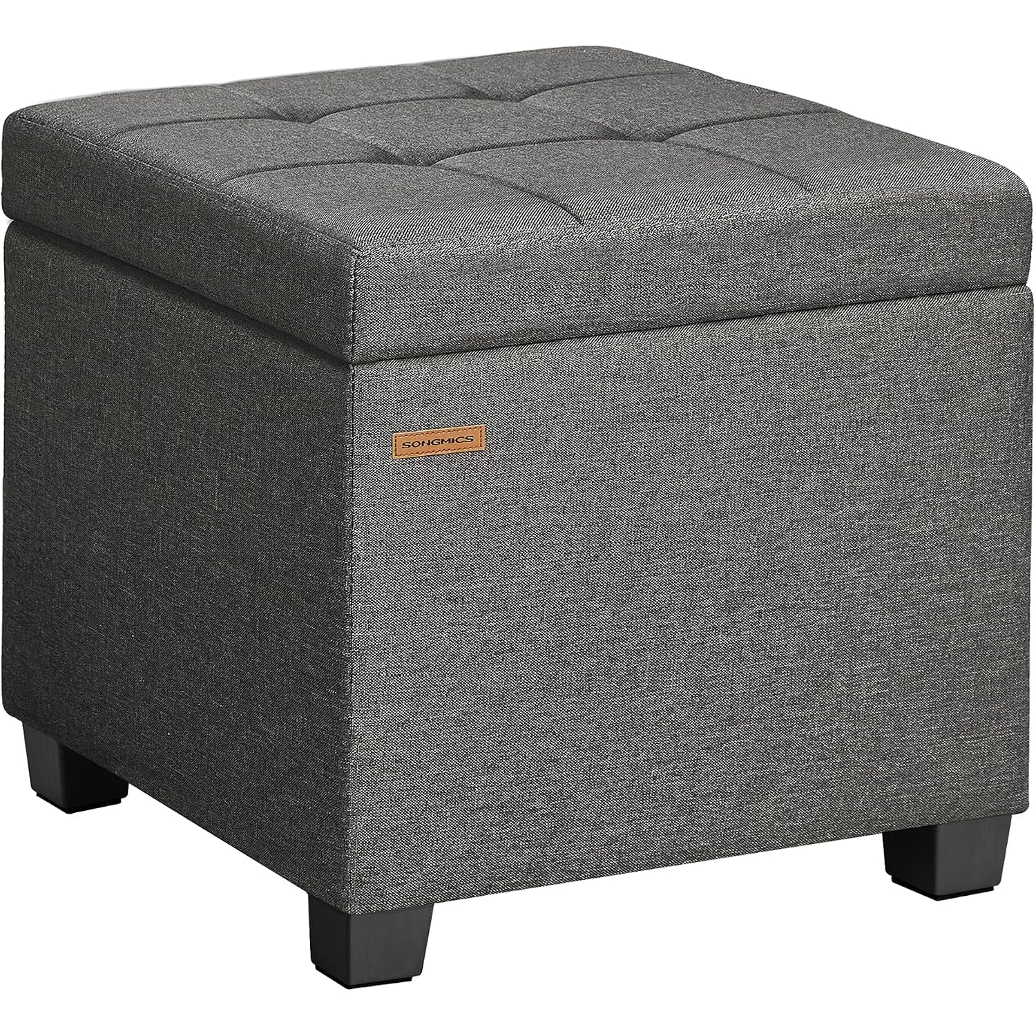 Songmics Square Storage Ottoman, Foot Stool Footrest With Legs, Ottoman Cube With Hinged Lid, For Living Room, Bedroom, 16.9 X 16.9 X 18.1 Inches, Linen-Look Fabric, Slate Gray Ulom509Gn01