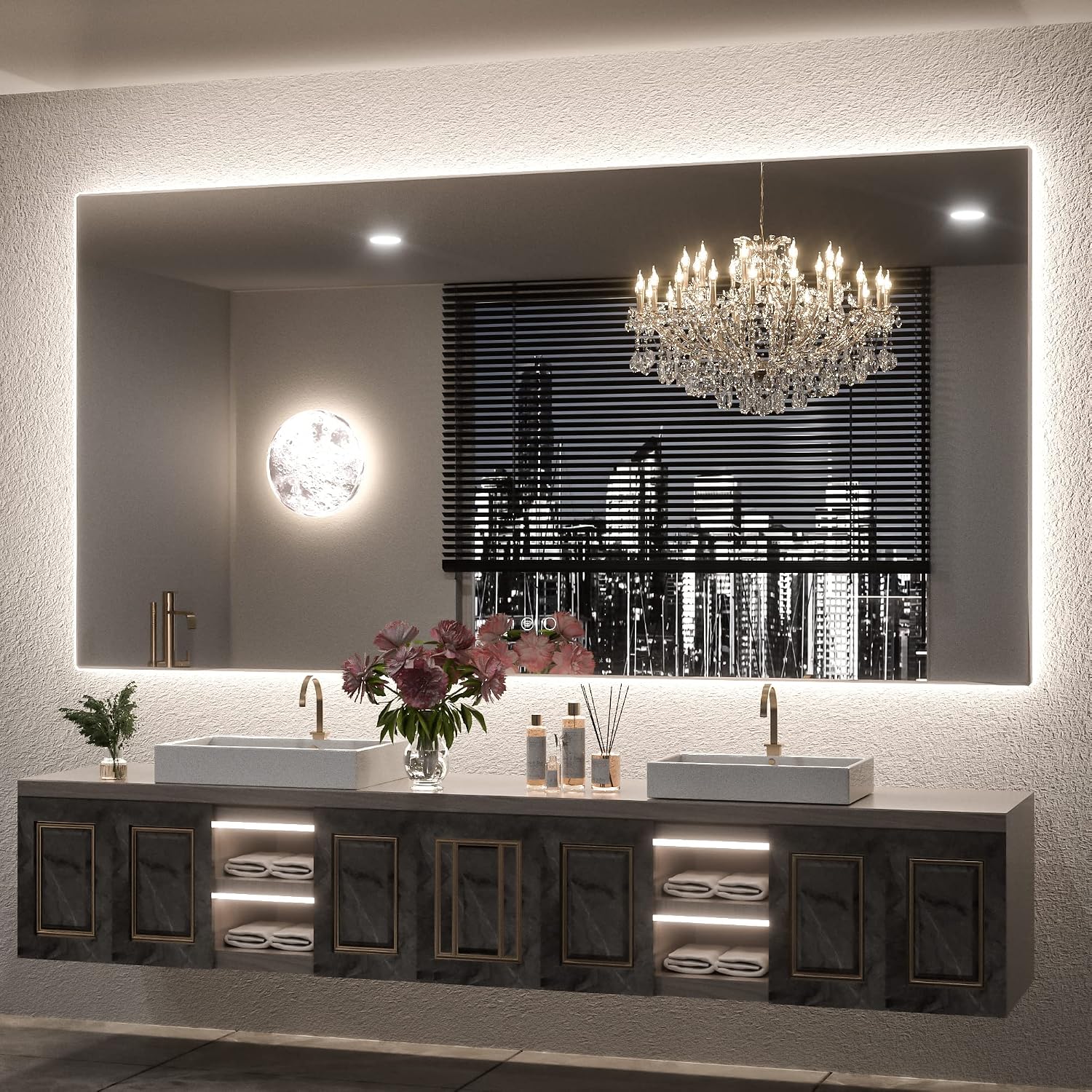 Keonjinn 72 X 36 Inch Led Bathroom Mirror With Lights, Backlit Mirror 3 Colors Lights, Hd Tempered Glass, Safe Defogging, Stepless Dimmable, Ul Listed Power Driver, Wall Mounted Lighted Vanity Mirror