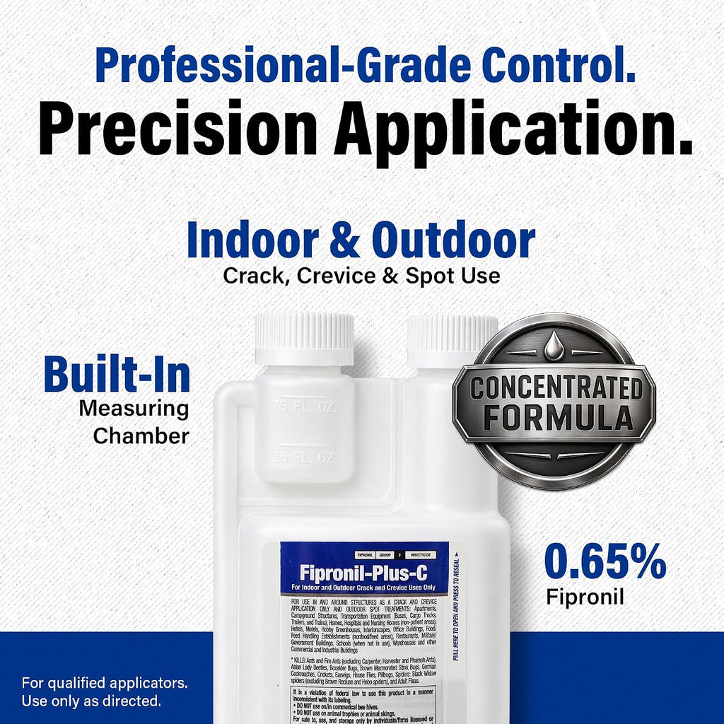 Fipronil Plus-C Insecticide Concentrate — Kills Roaches, Ants, Fire Ants, Stink Bugs, Spiders & More — Non-Repellent Colony Killer — Makes 21 Gallons — 16 Oz