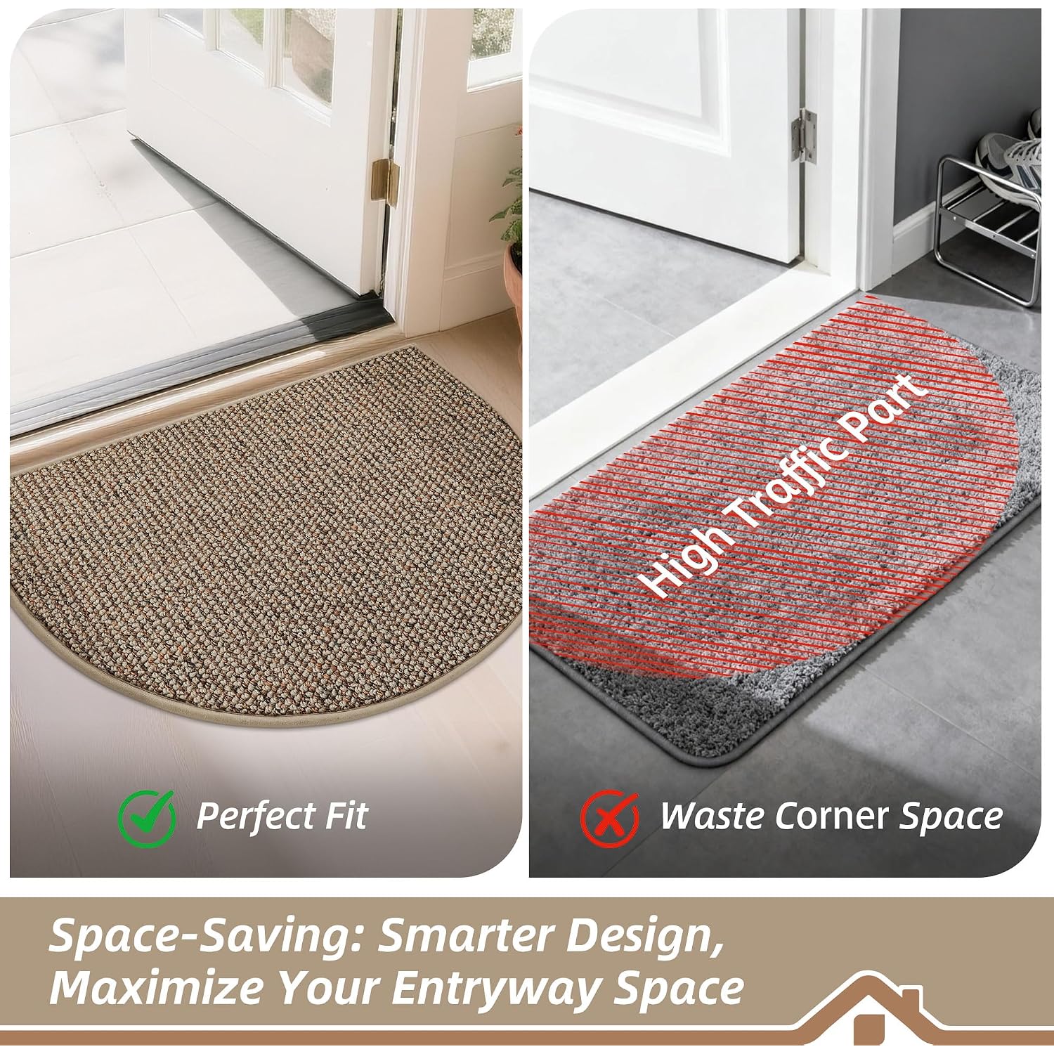 Beqhause Dirt Trapper Door Mat 17" X 30" Half Circle Non Slip Rug, Taupe | Washable Indoor Door Mat, Absorbent Doormats Entrance, Low Profile Welcome Floor Mat For Front Back Door, Small Rugs Entryway
