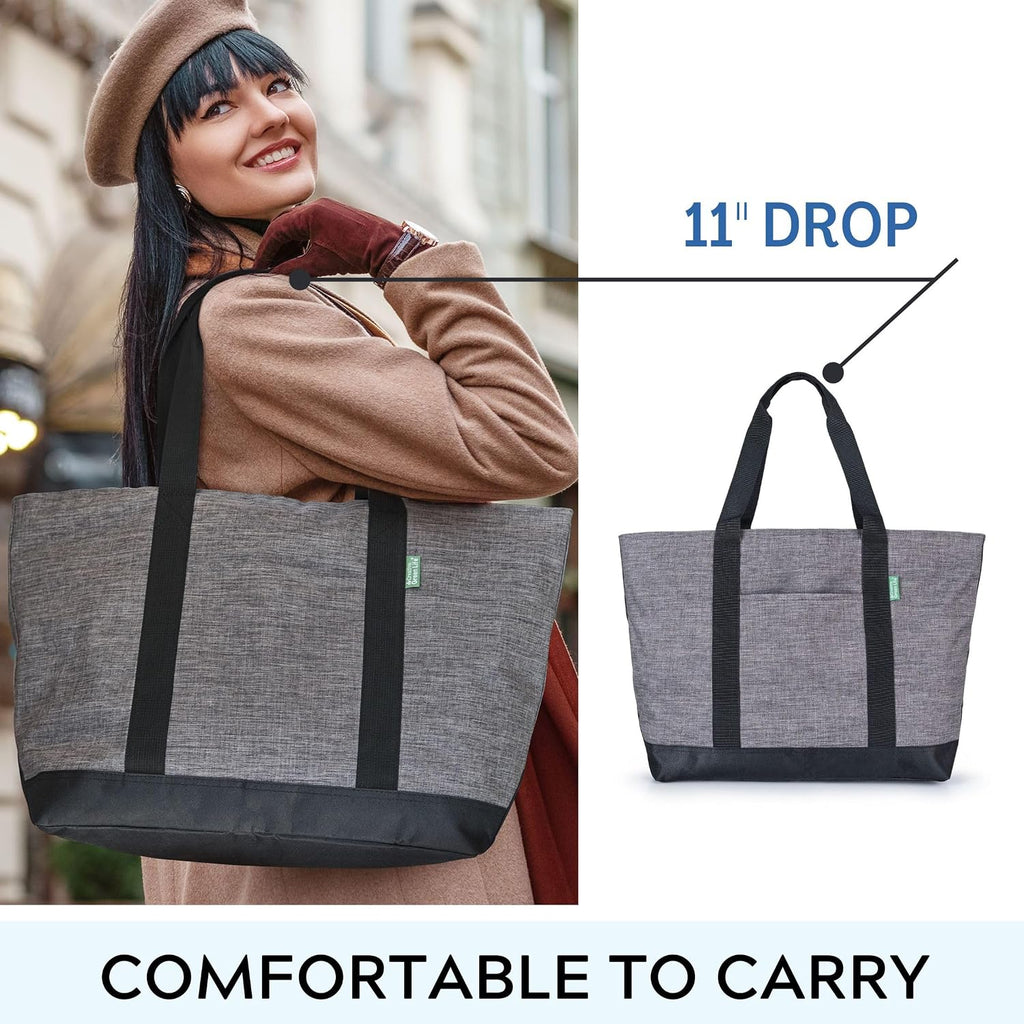 Creative Green Life Extra Large Tote Bag, Gray | Canvas Style, Carry-All, Zipper Closure, Fully Lined, For Work, School, Gym, Shopping, Travel, Overnight Bag