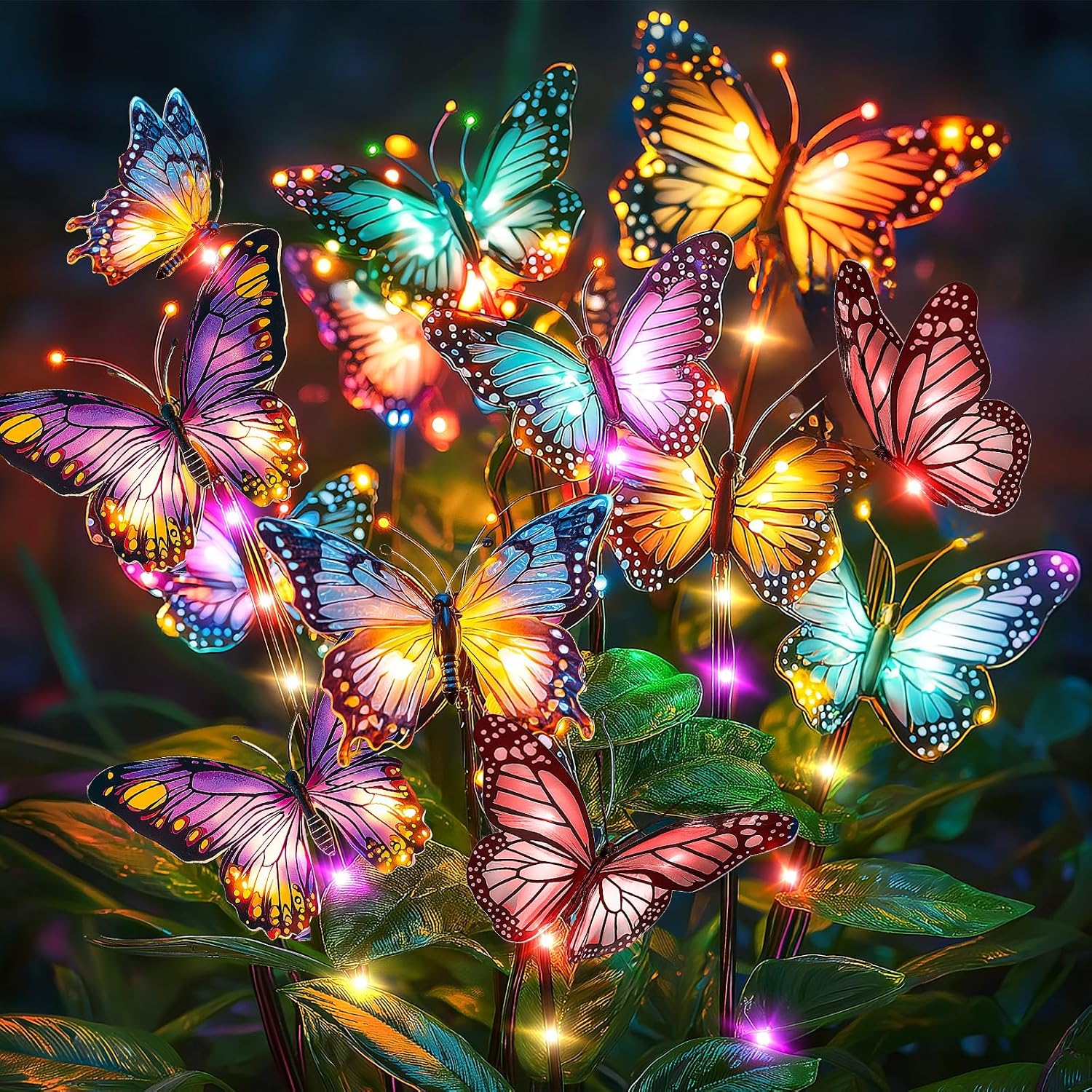 Solar Lights Outdoor Garden Decor: 2 Pack 34 Silk Butterflies With 44 Color-Changing Leds - Auto On/Off 12H Magical Lighting Ip65 Waterproof For Yard Patio Pathway - Unique Gifts For Mom Grandma