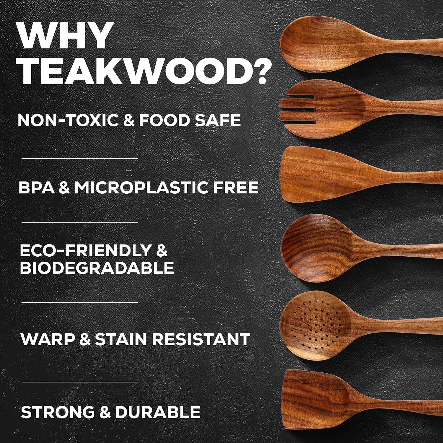 Zulay Kitchen 6 Piece Wooden Spoons For Cooking – Natural Teak Wooden Utensil Set, Easy To Clean, Durable, Smooth With Comfort Grip - Non Toxic Wooden Cooking Utensil Sets