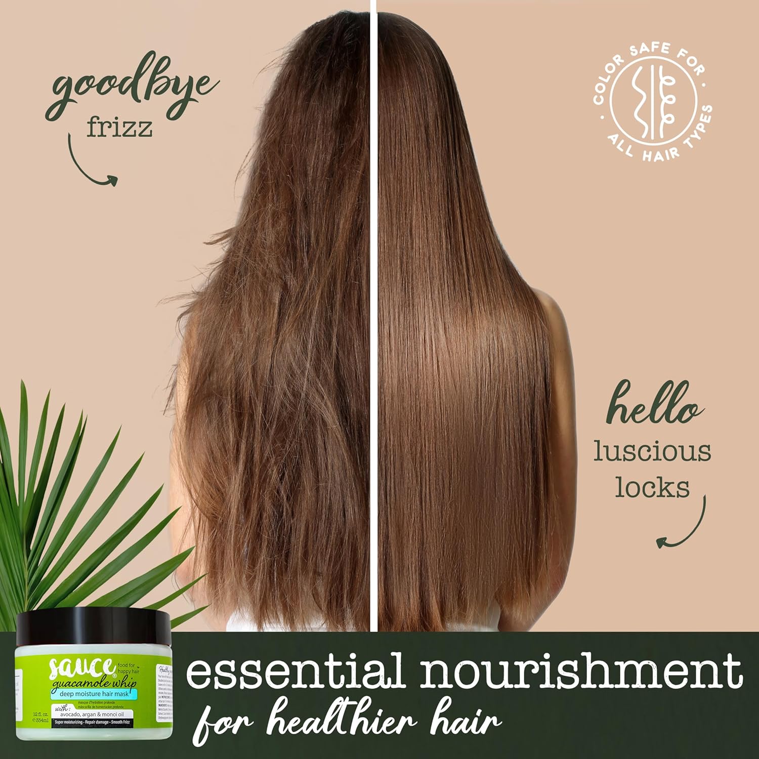 SAUCE Deep Conditioning Hair Mask for Dry Damaged Hair, Guacamole Whip (12 Fl Oz) Frizz Control with Avocado, Jarrah Honey, Monoi & Argan Oil