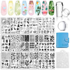 Biutee Nail Stamping Plates Set 15PCS Nail Stamping Kit with Nail Art Stamper & Scraper Nail Stamp Template Kit Lace Flower Butterfly Animal Pattern Nail Art Stencils for Manicure Salon Home DIY