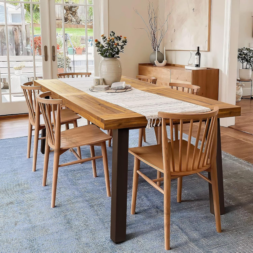 Devoko Home Acacia Wood Dining Table 6-Person Indoor Outdoor Table With Iron Legs, Sandblast Finish, Natural Stained, Rustic Metal, 69 * 33 * 30 Inch (Natural)