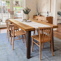 Devoko Home Acacia Wood Dining Table 6-Person Indoor Outdoor Table With Iron Legs, Sandblast Finish, Natural Stained, Rustic Metal, 69 * 33 * 30 Inch (Natural)