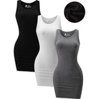 Chongbaijia 3 Pack Summer Dresses For Women 2026 Ribbed Crewneck Tank Top Dress Sleeveless Sundress Basic Bodycon Mini Dress