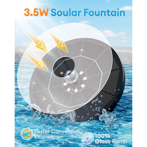 3.5W Solar Fountain,Upgraded 100% Glass Panel Solar Bird Bath Fountain With 2000Mah Battery,7 Color Rgb Led Lights & 6 Nozzles,Solar Fountain For Bird Bath,Garden, Pond, Pool, Outdoor Decor(Black)
