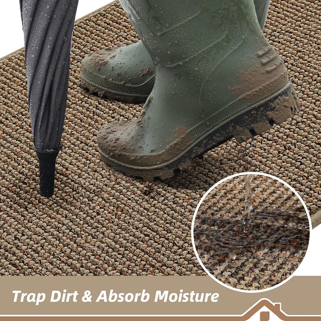 Beqhause Dirt Trapper Door Mat 20" X 32", Non-Slip Washable Doormats, Beige | Entrance Mat Dirt Resistant And Absorbent Welcome Mat, Low Profile Floor Mats For Front Back Door And Entryway