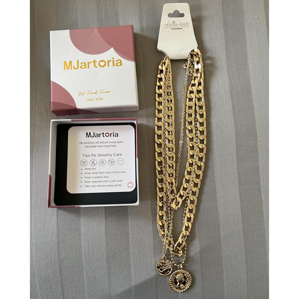 MJartoria Layered Necklaces for Women Trendy Retro Coin Pendant Necklace Dainty Chunky Chain Choker Necklaces for Jewelry Birthday Gifts