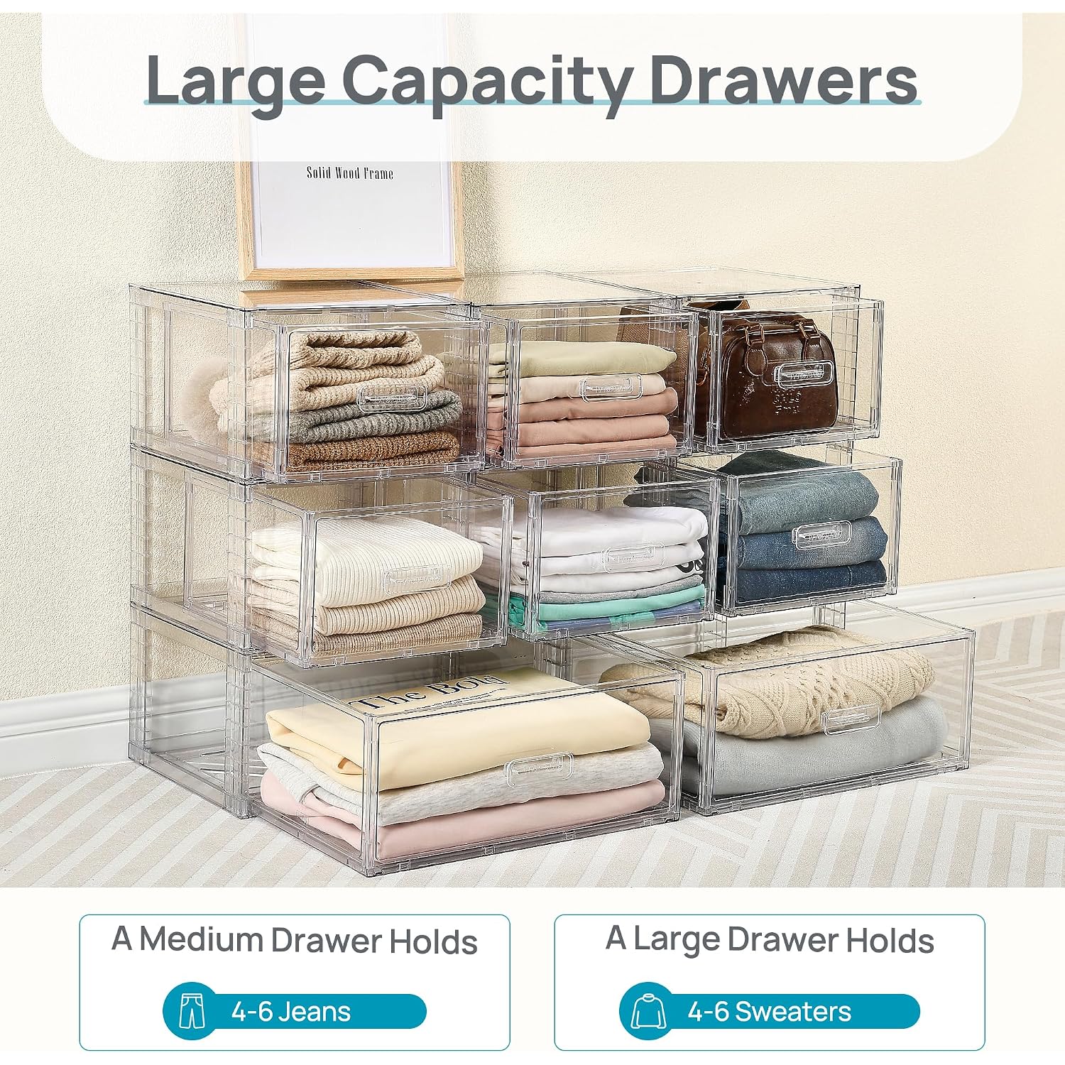 Vtopmart 5 Pack Large & Medium Storage Stackable Drawers Set | Easy Assembly Clear Plastic Storage Cabinet, Durable Dresser For Closet, Bedroom, Entryway, Playroom & Apartment Organization