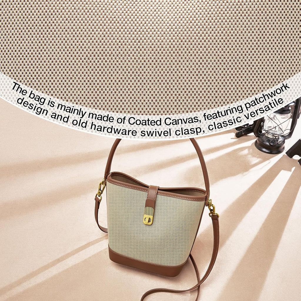 Foxlover Coated Canvas Bucket Crossbody Bags For Women Top-Handle Handbags Small Satchel Purse Trendy Twist Lock