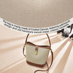 Foxlover Coated Canvas Bucket Crossbody Bags For Women Top-Handle Handbags Small Satchel Purse Trendy Twist Lock