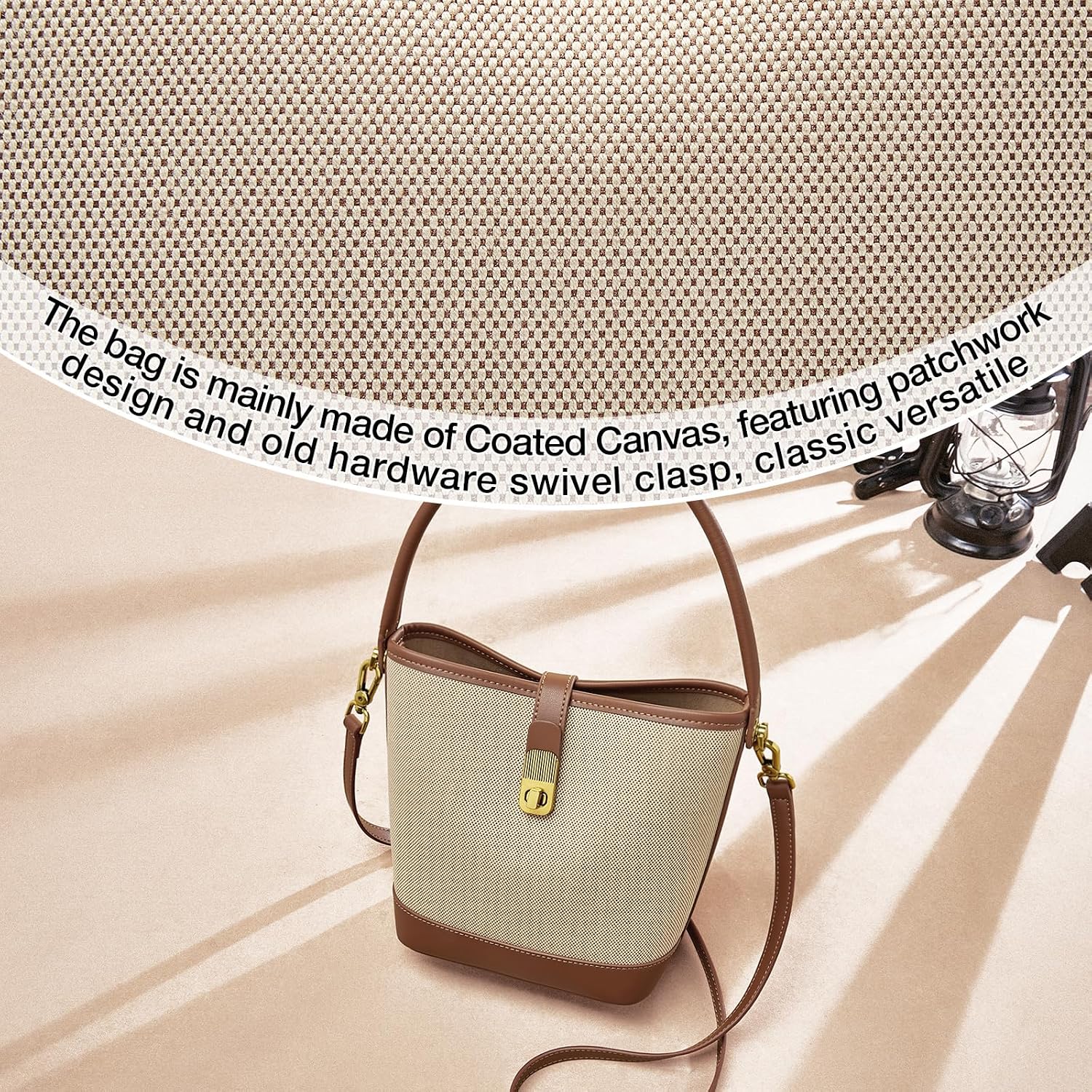 Foxlover Coated Canvas Bucket Crossbody Bags For Women Top-Handle Handbags Small Satchel Purse Trendy Twist Lock