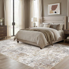 UERMEI 8x10 Area Rug Living Room Rugs - Washable Neutral Modern Abstract Soft Thin Large Rug Indoor Floor Non Slip Rug Carpet for Bedroom Under Dining Table Home Office Decor - Brown Grey