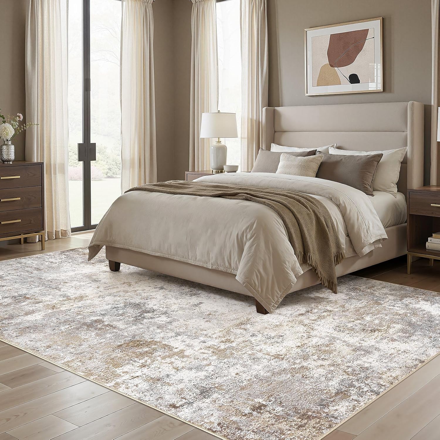 UERMEI 8x10 Area Rug Living Room Rugs - Washable Neutral Modern Abstract Soft Thin Large Rug Indoor Floor Non Slip Rug Carpet for Bedroom Under Dining Table Home Office Decor - Brown Grey