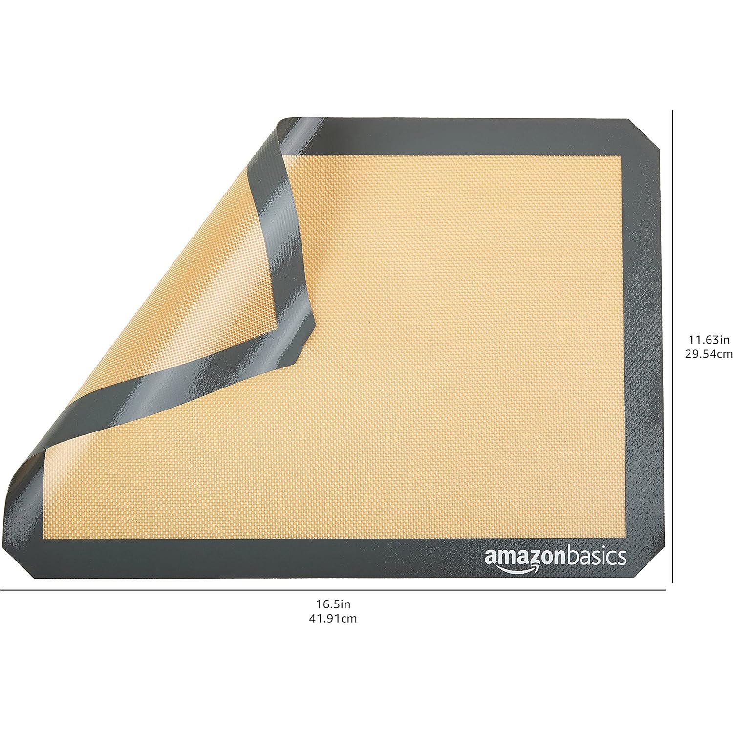 Amazon Basics Silicone Rectangular Baking Mat, Non-Stick, Reusable, Dishwasher Safe, Food Safe, Heat Resistant, 16.5" X 11.6", Beige/Gray, 2-Pack
