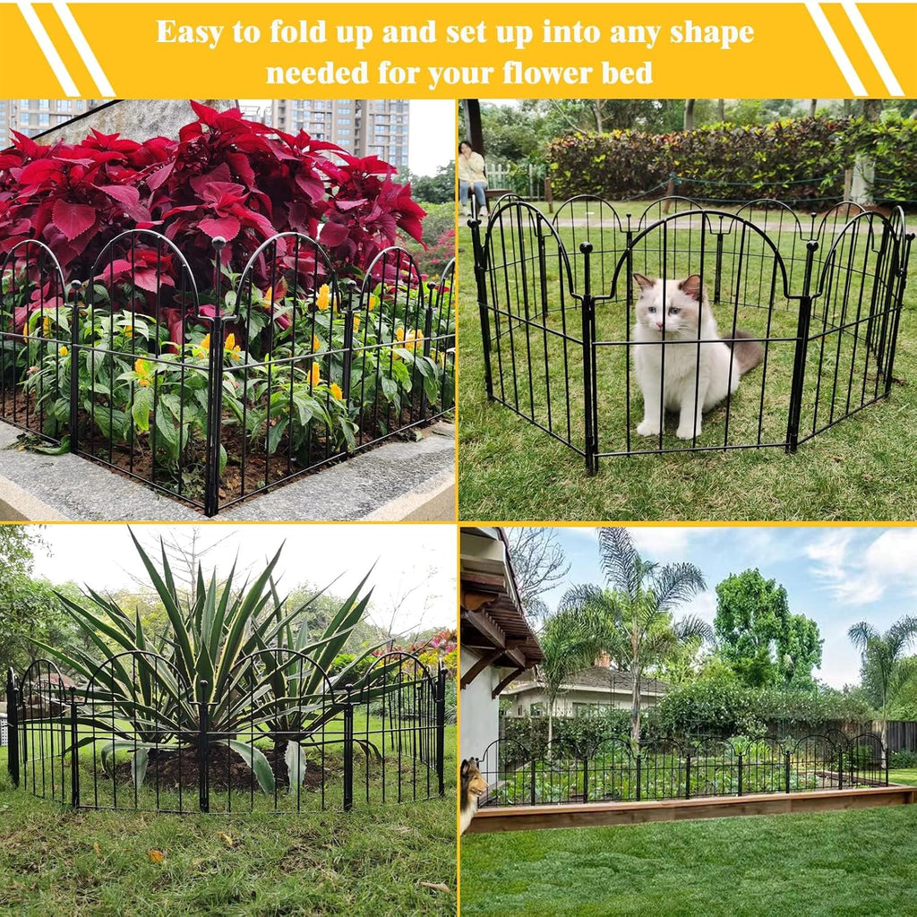 Decorative Garden Fence, 17 In(H) X 10.83 Ft(L) Arched Rustproof Metal No Dig Fence Garden Fence Border, Ground Stake Animal Barrier Fence For Rabbit Dog, Outdoor Decor For Yard & Patio