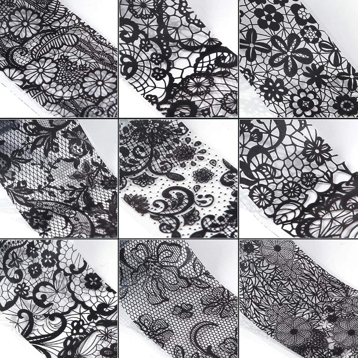 10 Rolls Retro Holographic Nail Foil Transfer Stickers Black Lace Laser Foils Nail Art Supplies Starry Paper Designs for Acrylic Decorations Women DIY Nail Arts Manicure Wraps Charms
