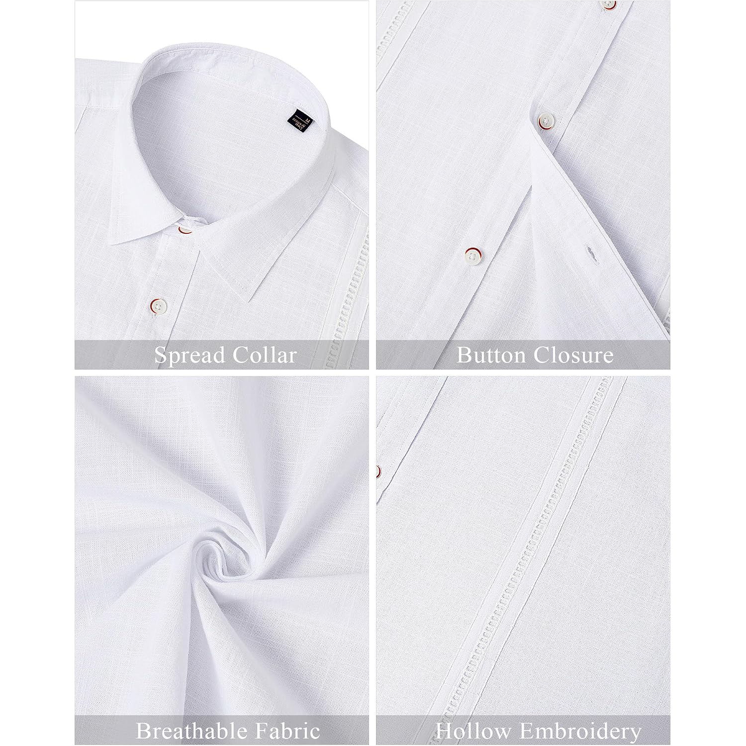 Mens Linen Shirts Short Sleeve Button Down Shirt Casual Cuban Guayabera Lightweight Summer Beach Solid Tops