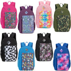 24 Pack 19" Bulk Padded Back Backpacks For Kids Bookbags, 8 Prints | Wholesale School Bags For Middle & High Students, 8 Assorted Prints, Heavy Duty Bags For Charity Giveaways & Supplies