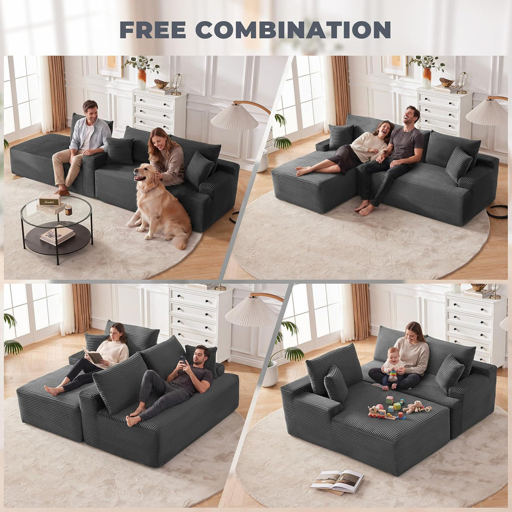 Mangodan Cloud Sectional Couch, Boneless Sofa For Living Room, Fluffy Comfy Couch With Deep Seat, Modular Sectional Sofa With L-Shaped Chaise, No Assembly Required, Dark Grey