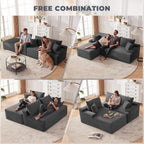 Mangodan Cloud Sectional Couch, Boneless Sofa For Living Room, Fluffy Comfy Couch With Deep Seat, Modular Sectional Sofa With L-Shaped Chaise, No Assembly Required, Dark Grey