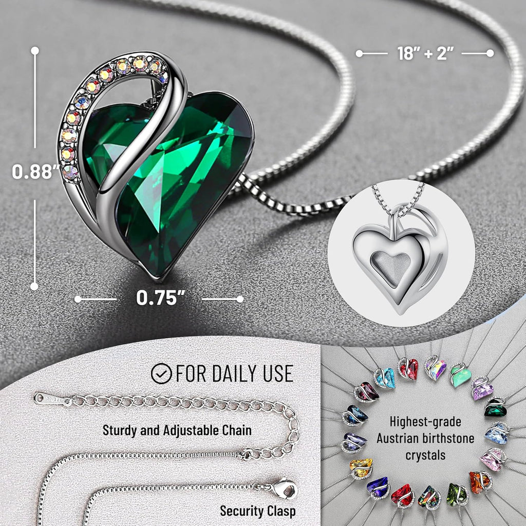 Leafael Mothers Day Gift Necklaces for Women, Infinity Love Birthstone Heart Crystal Pendant, Birthday Anniversary Jewelry for Wife, Mom, and Her, Silver Plated, 18" + 2" Adjustable Chain