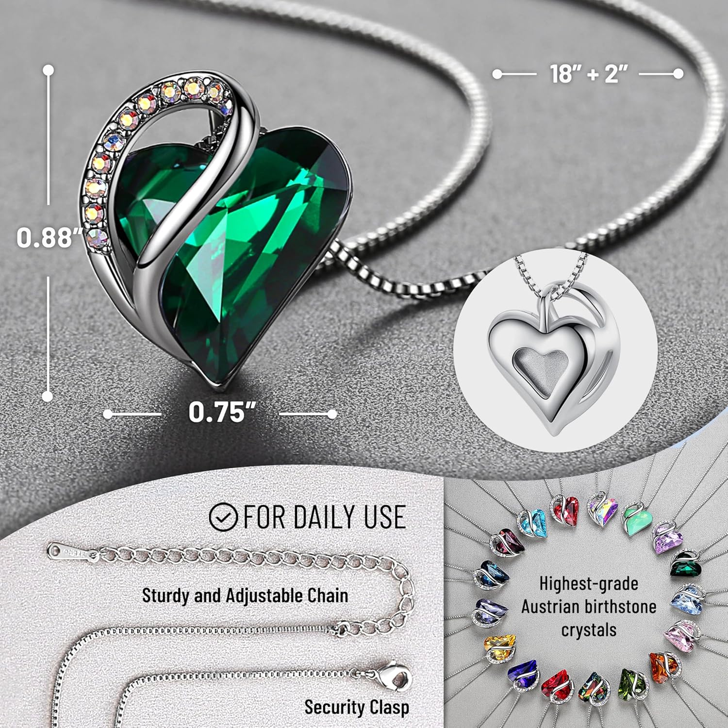 Leafael Mothers Day Gift Necklaces for Women, Infinity Love Birthstone Heart Crystal Pendant, Birthday Anniversary Jewelry for Wife, Mom, and Her, Silver Plated, 18" + 2" Adjustable Chain